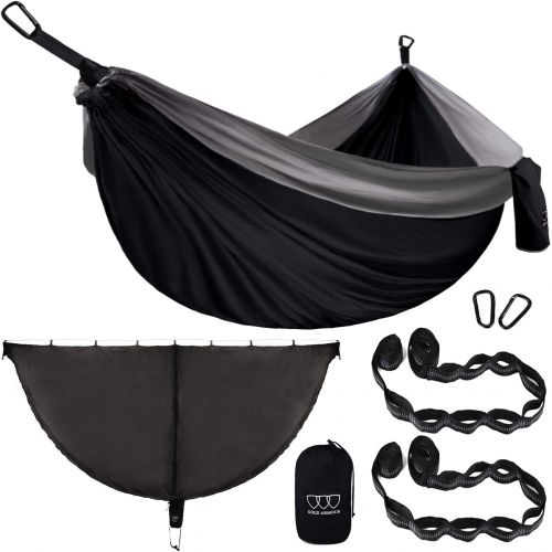  Gold Armour Camping Double Hammock with Bug Net - Double Hammock Mosquito Bug Net Set, USA Based Brand for Adults Kids, Essential Camping Accessories Equipment Gear (Black & Gray)