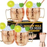 [아마존베스트]Gold Armour Moscow Mule Copper Mugs - Set of 4, 16 oz Copper Mug Cups, Great Gift Set with 4 Cocktail Copper Straws and Jigger