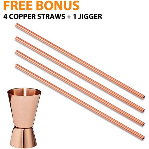  [아마존베스트]Gold Armour Moscow Mule Copper Mugs - Set of 4, 16 oz Copper Mug Cups, Great Gift Set with 4 Cocktail Copper Straws and Jigger