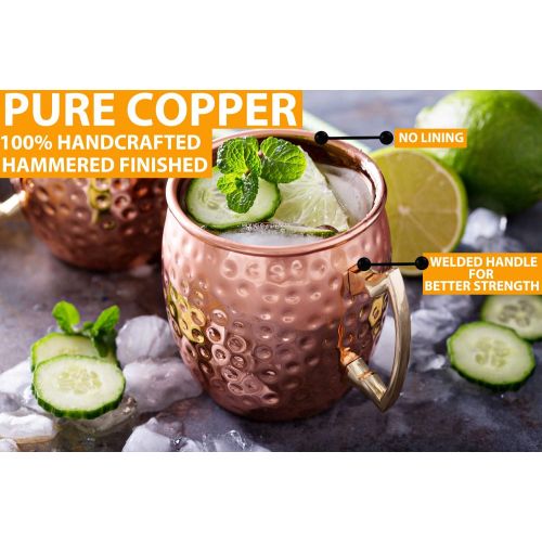  [아마존베스트]Gold Armour Moscow Mule Copper Mugs - Set of 4, 16 oz Copper Mug Cups, Great Gift Set with 4 Cocktail Copper Straws and Jigger