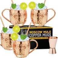 [아마존베스트]Gold Armour Moscow Mule Copper Mugs - Set of 4-100% Handcrafted - Food Safe Pure Solid Copper Mugs - 16 oz Gift Set with Bonus: Highest Quality Cocktail Copper Straws and Jigger