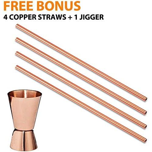 [아마존베스트]Gold Armour Moscow Mule Copper Mugs - Set of 4, 100% Handcrafted Pure Solid 16 oz Copper Mugs - Gift Set With Cocktail Copper Straws and Jigger