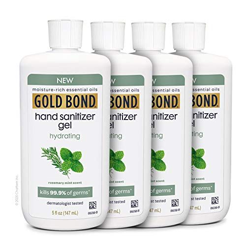  Gold Bond Hydrating Hand Sanitizer Gel - Kills 99.99% of Germs, White, 75% Alcohol, 5 Fl Oz ? Rosemary Mint Scent (Pack of 4)