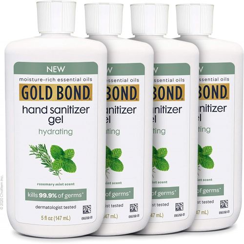  Gold Bond Hydrating Hand Sanitizer Gel - Kills 99.99% of Germs, White, 75% Alcohol, 5 Fl Oz ? Rosemary Mint Scent (Pack of 4)