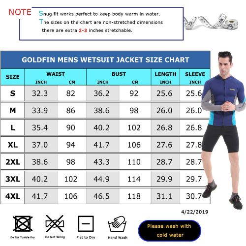  GoldFin Men’s Wetsuit Top Jacket, 2mm Neoprene Jacket Long Sleeve Front Zip Wetsuit Shirt for Diving Surfing Snorkeling Rafting Swimming,SW021