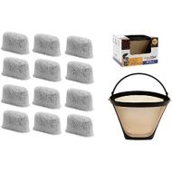 GoldTone Brand 8-12 Cup Coffee Filter & Set of 12 Charcoal Water Filters fits Cuisinart Coffee Maker and Brewers. Replaces your Cuisinart No.4 Cone Reusable Coffee Filter & Cuisinart Water Filter