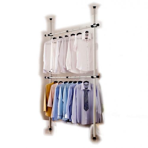  Goldcart 3202 Telescopic Garment Rack, Heavy Duty Design Movable DIY By Hand No Damage to Wall Ceiling Hanging Rail, 0.7-1.3 Meters Wide Adjustable, 120 Kilogram Loading, Reach Hoo