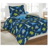 Golden WPM Dinosaur BLUE print bedding set choose from Full/Twin comforter or bed sheets or window curtains panels for kids/girls/boys room (6 Piece Twin Comforter set)