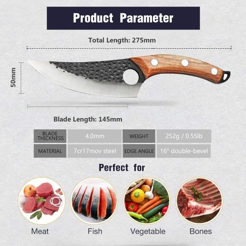  Golden Bird Viking Knife Meat Cleaver Knife Hand Forged Boning Knife with Sheath Butcher Knives High Carbon Steel Fillet Knife Chef Knives for Kitchen, Camping, BBQ