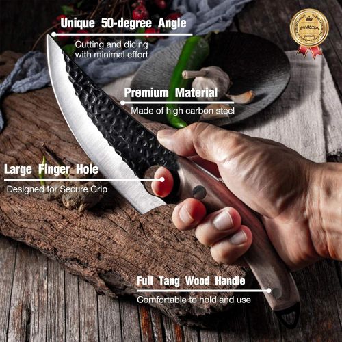  Golden Bird Viking Knife Meat Cleaver Knife Hand Forged Boning Knife with Sheath Butcher Knives High Carbon Steel Fillet Knife Chef Knives for Kitchen, Camping, BBQ