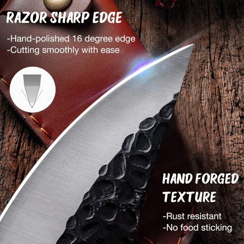  Golden Bird Viking Knife Meat Cleaver Knife Hand Forged Boning Knife with Sheath Butcher Knives High Carbon Steel Fillet Knife Chef Knives for Kitchen, Camping, BBQ