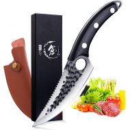 Golden Bird Viking Knife Hand Forged Boning Knife With Sheath Full Tang Butcher Meat Knives High Carbon Steel Fillet Caveman Knife for Outdoor, Camping, Fishing, Hunting, BBQ