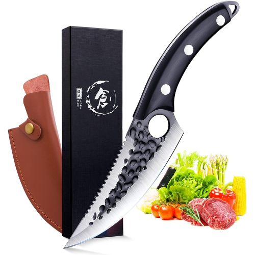  Golden Bird Viking Knife Hand Forged Boning Knife With Sheath Full Tang Butcher Meat Knives High Carbon Steel Fillet Caveman Knife for Outdoor, Camping, Fishing, Hunting, BBQ