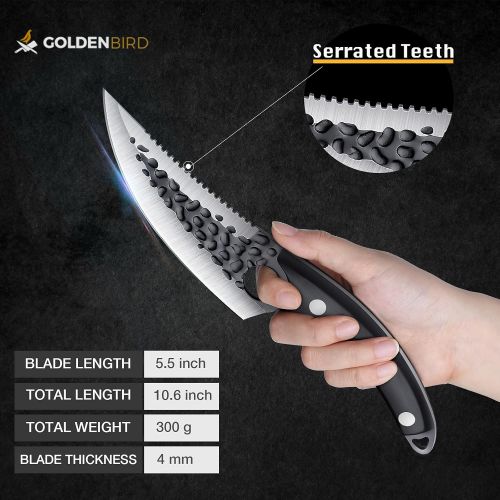  Golden Bird Viking Knife Hand Forged Boning Knife With Sheath Full Tang Butcher Meat Knives High Carbon Steel Fillet Caveman Knife for Outdoor, Camping, Fishing, Hunting, BBQ