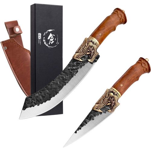  [아마존베스트]Golden Bird Butcher Breaking Knife Professional Boning Knives Set Hand Forged Meat Knife with Sheath German High Carbon Steel Knife for Kitchen, Camping, Outdoors