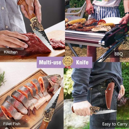  [아마존베스트]Golden Bird Butcher Breaking Knife Professional Boning Knives Set Hand Forged Meat Knife with Sheath German High Carbon Steel Knife for Kitchen, Camping, Outdoors