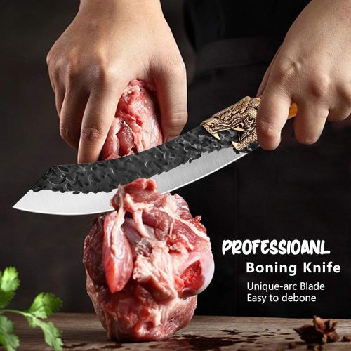  [아마존베스트]Golden Bird Butcher Breaking Knife Professional Boning Knives Set Hand Forged Meat Knife with Sheath German High Carbon Steel Knife for Kitchen, Camping, Outdoors