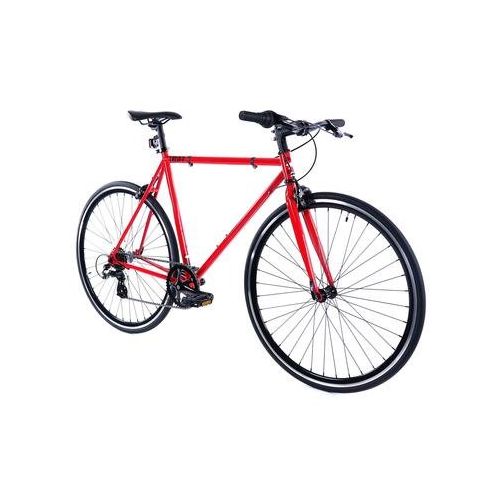  Golden Cycles Velo-7 Hybrid Bicycle, 7 Speed with Front & Rear Brake (Red, 52)