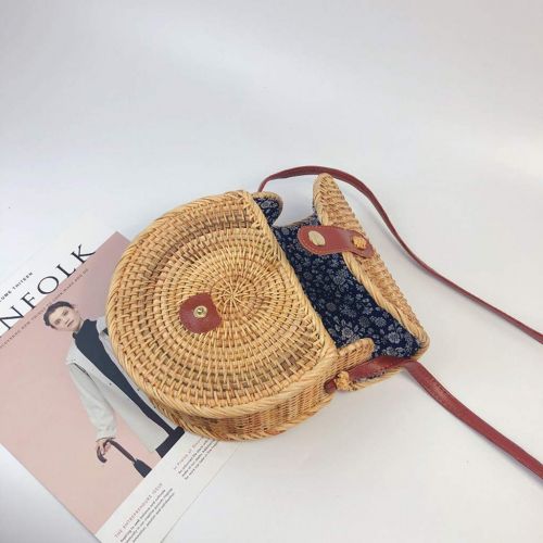  GoldenChuan Womens handmade rattan woven snap pin display pattern fresh style round portable Messenger bag handmade