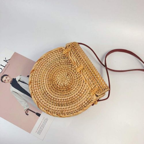  GoldenChuan Womens handmade rattan woven snap pin display pattern fresh style round portable Messenger bag handmade