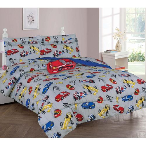  Goldenlinens Twin & Full 6 Pcs or 8 Pcs Comforter/ Coverlet / Bed in Bag Set with Toy (Full 8 pcs, Car Race)