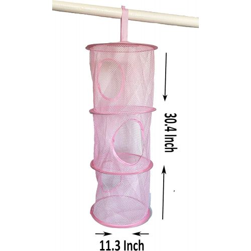  Goldenvalueable Hanging Mesh Space Saver Bags Organizer 3 Compartments Toy Storage Basket for Kids Room Organization mesh Hanging Bag 2 Pcs Set, Pink and Purple