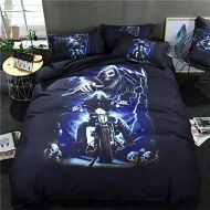 Goldeny P018 Cool Bed Sheet for Teens Boys 3pcs Skull Motorcycle Printed Bedding Sets with 1 Quilt Cover 2 Pillow Shams (Queen 3pcs)