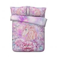 Goldeny JF-445 Girls Fancy Colors Bedding Cover Set Unicorn Printed bedsheets Contains 1 Duvet Cover 2 Pillow Shams (King)