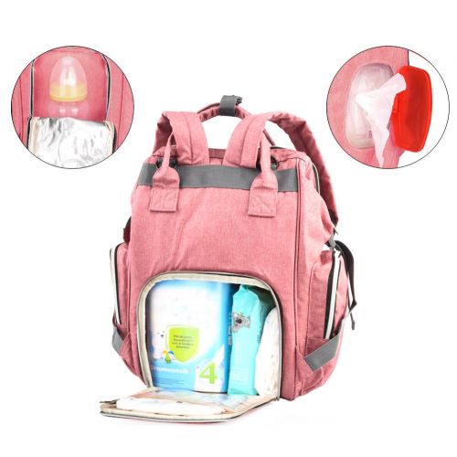  Goldwheat Diaper Bag Multi-Function Travel Backpack Organizer Nappy Bag for Baby Care,Cushioned Changing Pad,Stroller Strap & Wet Clothes Bag,Large Capacity,Pink