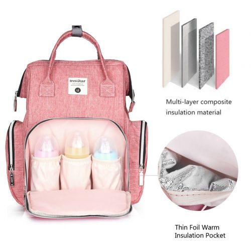  Goldwheat Diaper Bag Multi-Function Travel Backpack Organizer Nappy Bag for Baby Care,Cushioned Changing Pad,Stroller Strap & Wet Clothes Bag,Large Capacity,Pink