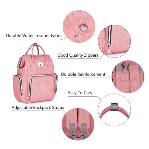  Goldwheat Diaper Bag Multi-Function Travel Backpack Organizer Nappy Bag for Baby Care,Cushioned Changing Pad,Stroller Strap & Wet Clothes Bag,Large Capacity,Pink