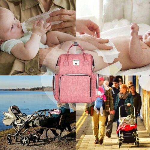  Goldwheat Diaper Bag Multi-Function Travel Backpack Organizer Nappy Bag for Baby Care,Cushioned Changing Pad,Stroller Strap & Wet Clothes Bag,Large Capacity,Pink