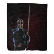 Golee Throw Blanket Male in Tradition Kendo Armor Samurai Sword Katana Shot Studio 60x80 Inches Warm Fuzzy Soft Blanket for Bed Sofa