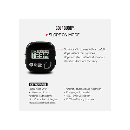  GOLFBUDDY Voice 2S+ Talking GPS Rangefinder, Clip on Hat Golf Navigation, Slope Mode on/Off, 18 Hours Battery Life, Shot Distance Measurement, Preloaded with 40,000 Courses Worldwide (Black)