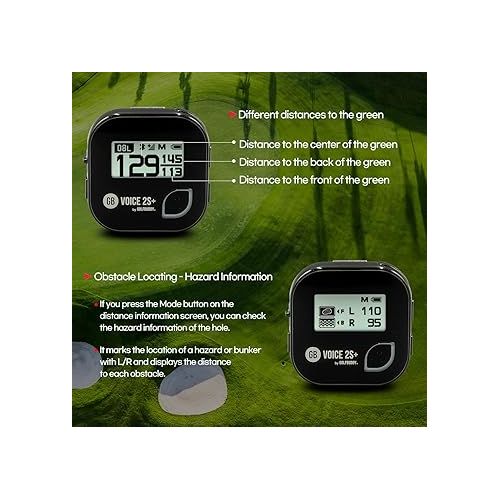  GOLFBUDDY Voice 2S+ Talking GPS Rangefinder, Clip on Hat Golf Navigation, Slope Mode on/Off, 18 Hours Battery Life, Shot Distance Measurement, Preloaded with 40,000 Courses Worldwide (Black)