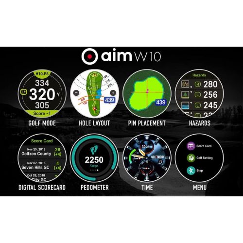  Golf Buddy Aim W10 GPS Watch aim W10 Golf GPS Watch, Black, Medium