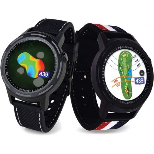  [아마존베스트]Golf Buddy Aim W10 GPS Watch aim W10 Golf GPS Watch with Red/White/Blue Wristband, Black, Medium