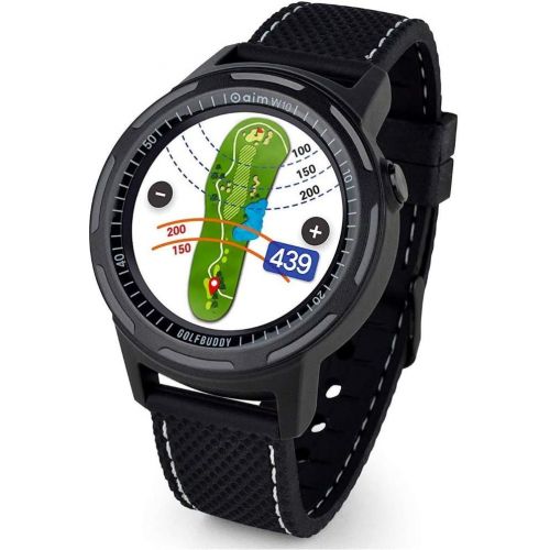  [아마존베스트]Golf Buddy Aim W10 GPS Watch aim W10 Golf GPS Watch with Red/White/Blue Wristband, Black, Medium