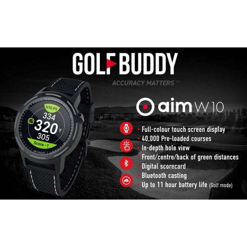  [아마존베스트]Golf Buddy Aim W10 GPS Watch aim W10 Golf GPS Watch with Red/White/Blue Wristband, Black, Medium