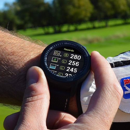  Golf Buddy Aim W10 Bluetooth Wireless Golf GPS Smartwatch Bundle with 5 Ball Markers and 1 Hat Clip - GPS Rangefinder Watch - Black