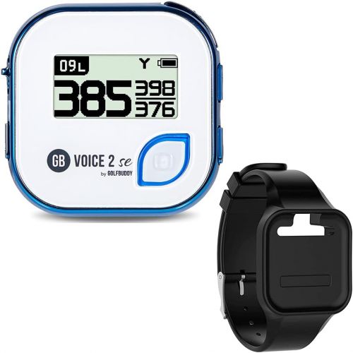  Golf Buddy Voice 2 Talking GPS Rangefinder (Bundle), Long Lasting Battery Golf Distance Range Finder & Silicon Strap Wristband (Voice 2 SE (Long Battery), Blue SE + Black Wristband