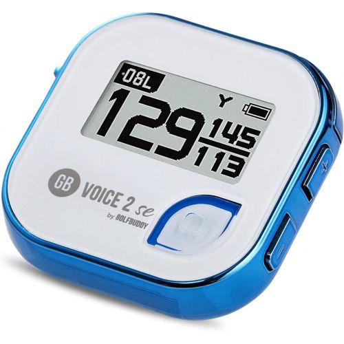  Golf Buddy Voice 2 Talking GPS Rangefinder (Bundle), Long Lasting Battery Golf Distance Range Finder & Silicon Strap Wristband (Voice 2 SE (Long Battery), Blue SE + Black Wristband