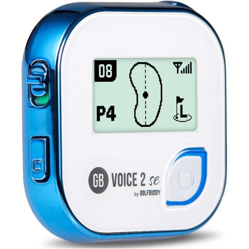  Golf Buddy Voice 2 Talking GPS Rangefinder (Bundle), Long Lasting Battery Golf Distance Range Finder & Silicon Strap Wristband (Voice 2 SE (Long Battery), Blue SE + Black Wristband