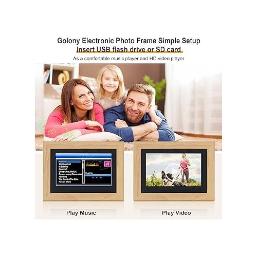  7-inch Digital Photo Frame, 4 Windows Slideshow, 1280x800 High Definition IPS Screen, Remote Control, Play Photos/Music/Videos Using USB/SD Card, Display Calendar, 2024 Mahogany,Non-WiFi