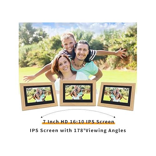  7-inch Digital Photo Frame, 4 Windows Slideshow, 1280x800 High Definition IPS Screen, Remote Control, Play Photos/Music/Videos Using USB/SD Card, Display Calendar, 2024 Mahogany,Non-WiFi