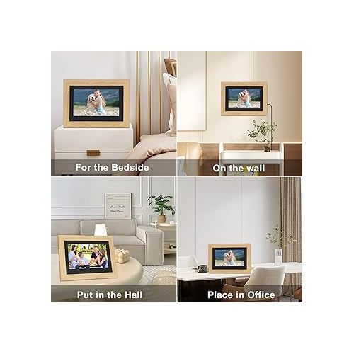  7-inch Digital Photo Frame, 4 Windows Slideshow, 1280x800 High Definition IPS Screen, Remote Control, Play Photos/Music/Videos Using USB/SD Card, Display Calendar, 2024 Mahogany,Non-WiFi