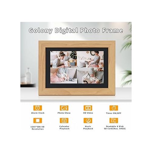  7-inch Digital Photo Frame, 4 Windows Slideshow, 1280x800 High Definition IPS Screen, Remote Control, Play Photos/Music/Videos Using USB/SD Card, Display Calendar, 2024 Mahogany,Non-WiFi