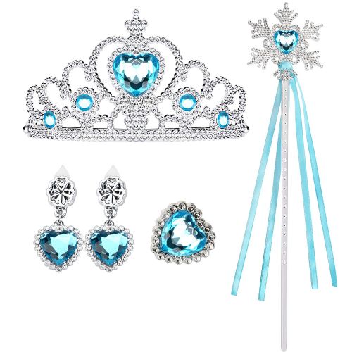  Golray 10 Pieces Princess Dress Up Accessories Princess Elsa Cinderella Little Mermaid Ariel Set for Girls with Crown Scepter Glove Necklace Bracelet Earrings Ring Hair Clip