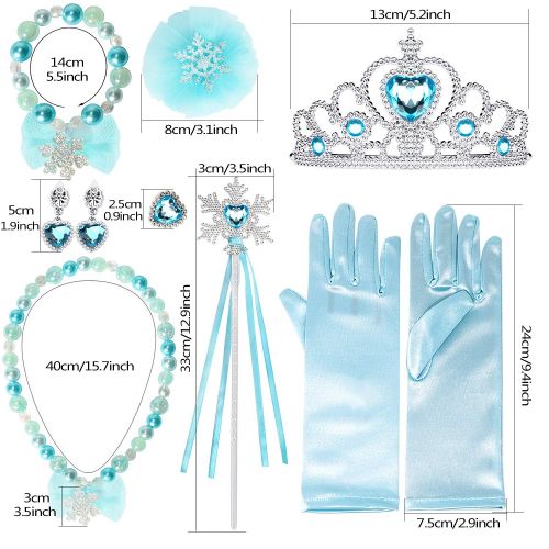  Golray 10 Pieces Princess Dress Up Accessories Princess Elsa Cinderella Little Mermaid Ariel Set for Girls with Crown Scepter Glove Necklace Bracelet Earrings Ring Hair Clip