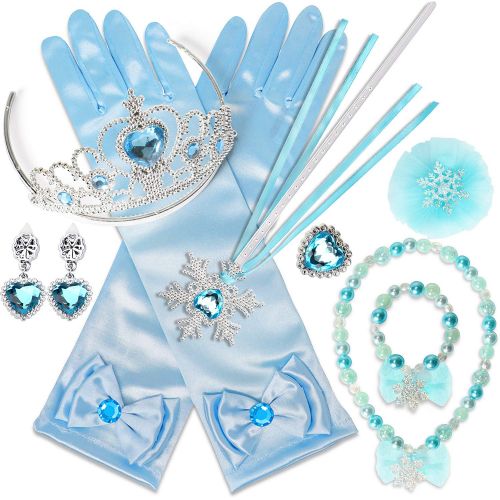  Golray 10 Pieces Princess Dress Up Accessories Princess Elsa Cinderella Little Mermaid Ariel Set for Girls with Crown Scepter Glove Necklace Bracelet Earrings Ring Hair Clip